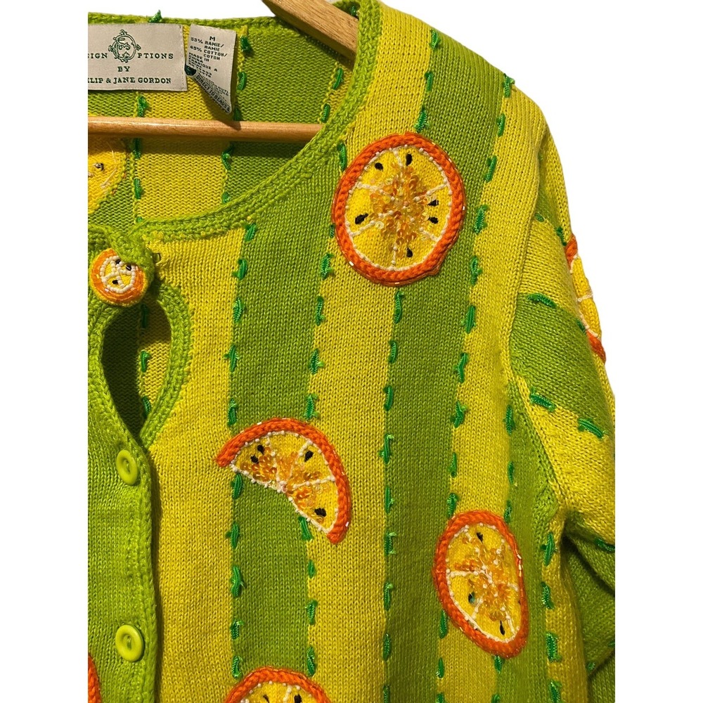 Design Phillip Jane Citrus Orange LEMONS Sequin Sweater M Vintage beaded top - Picture 9 of 12